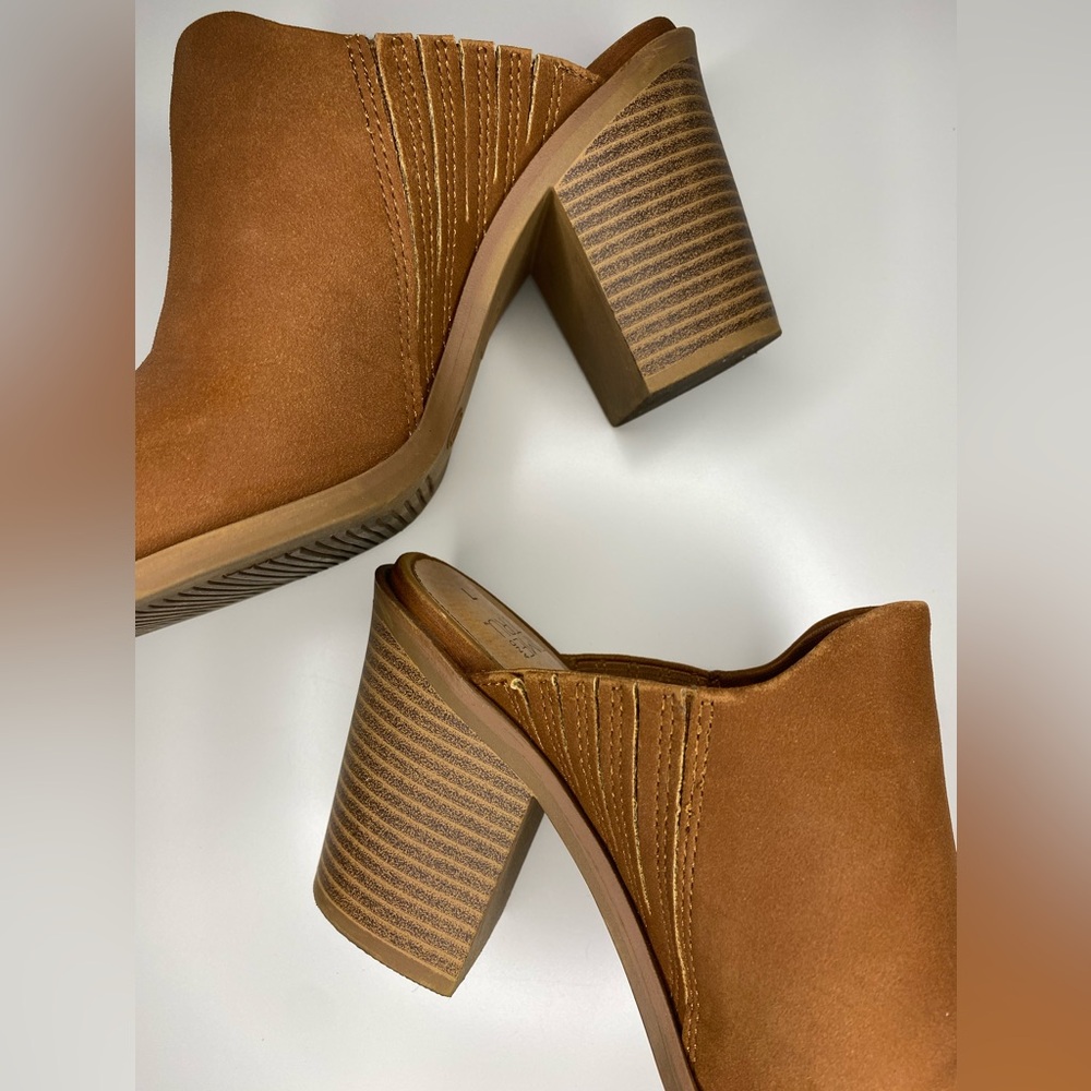 Camel suede mule heels